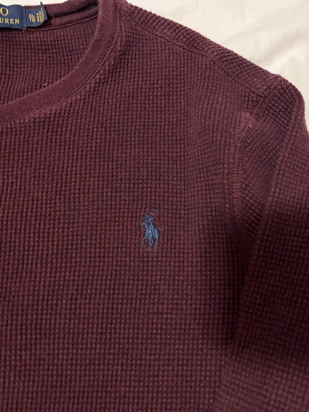 Polo by Ralph Lauren Men's Deep Burgundy Waffle Crewneck Sweater